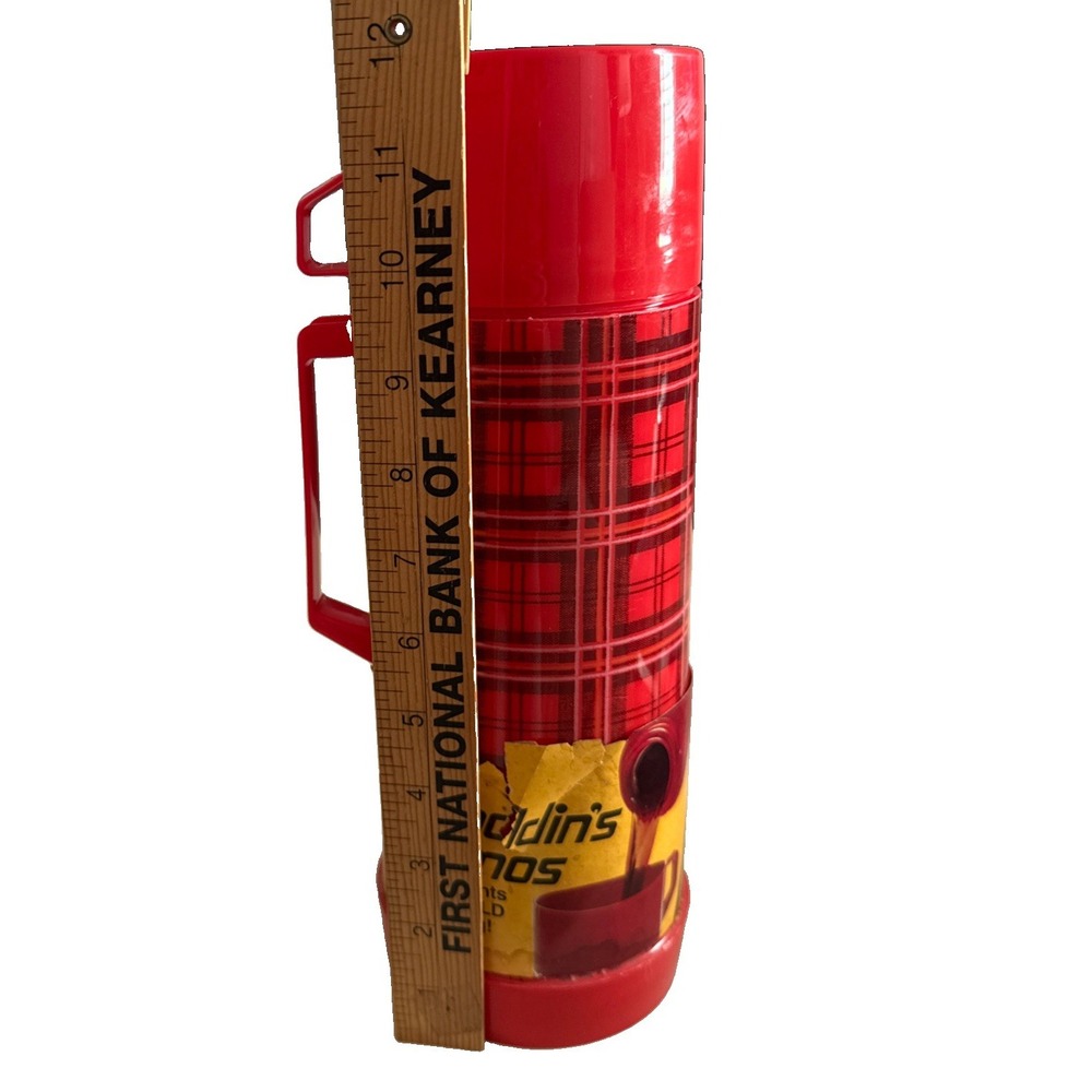 Aladdin Thermos Red Black Plaid Checkered 1 Quart Vintage Made USA NEW - Picture 2 of 10